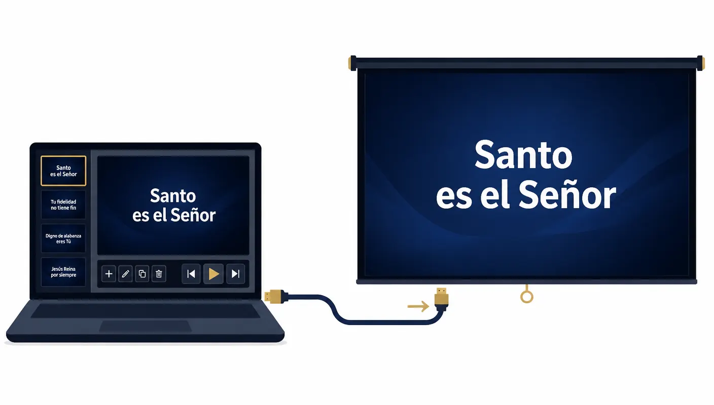 Proyección de letras en una segunda pantalla desde ProyectaCantos AI